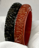 BB382  chunky all over floral carved bakelite bangles